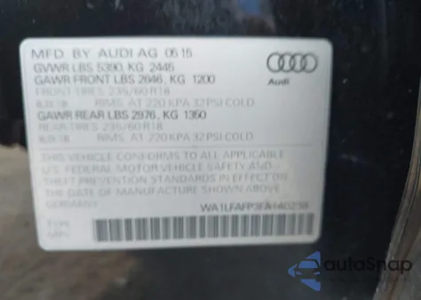2015 Audi Q5 2.0T Premium из США, поврежденный, VIN WA1LFAFP3FA140238